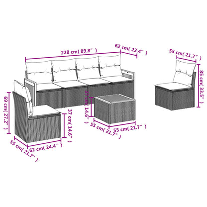 7 pcs conjunto de sofás p/ jardim c/ almofadões vime PE preto