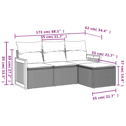 4 pcs conjunto de sofás para jardim c/ almofadões vime PE preto