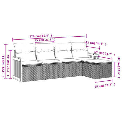 5 pcs conjunto de sofás p/ jardim com almofadões vime PE bege