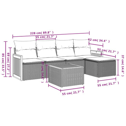 6 pcs conjunto sofás de jardim c/ almofadões vime PE preto