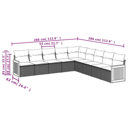 9 pcs conjunto de sofás p/ jardim com almofadões vime PE bege