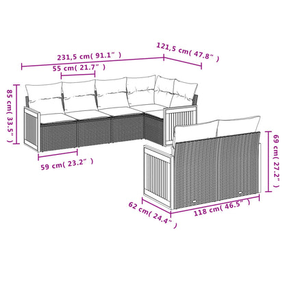 7 pcs conjunto de sofás p/ jardim c/ almofadões vime PE preto