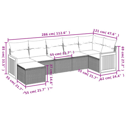 7 pcs conjunto sofás p/ jardim c/ almofadões vime PE cinzento