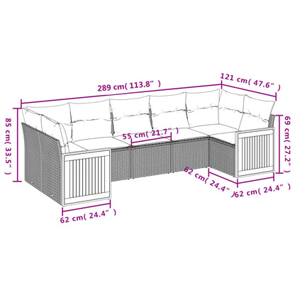 7 pcs conjunto de sofás p/ jardim c/ almofadões vime PE preto