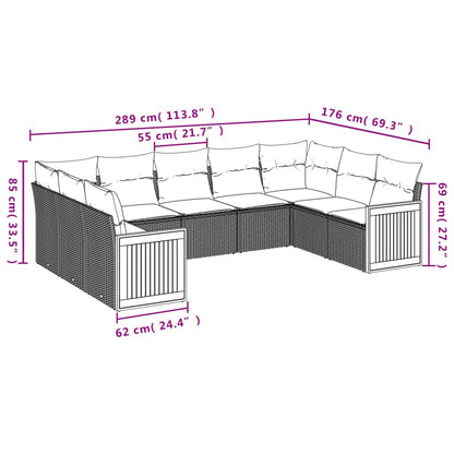 9 pcs conjunto de sofás p/ jardim com almofadões vime PE bege