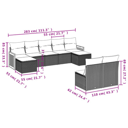 9 pcs conjunto de sofás p/ jardim c/ almofadões vime PE preto