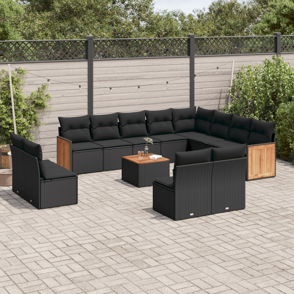 13 pcs conjunto de sofás de jardim com almofadões vime PE preto