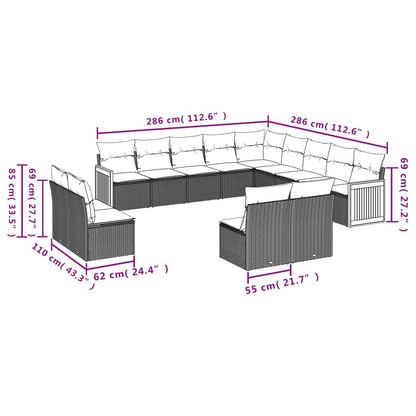 13 pcs conjunto de sofás p/ jardim com almofadões vime PE bege