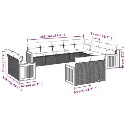 13 pcs conjunto de sofás de jardim com almofadões vime PE preto