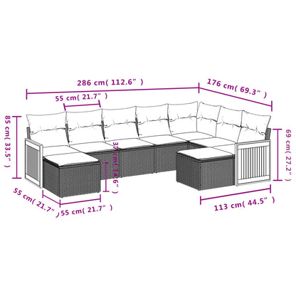 9 pcs conjunto de sofás p/ jardim com almofadões vime PE bege