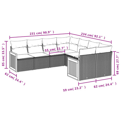 8 pcs conjunto sofás de jardim com almofadões vime PE preto