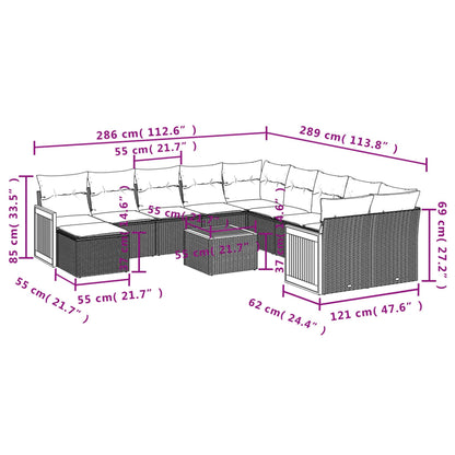 12 pcs conjunto de sofás de jardim c/ almofadões vime PE preto