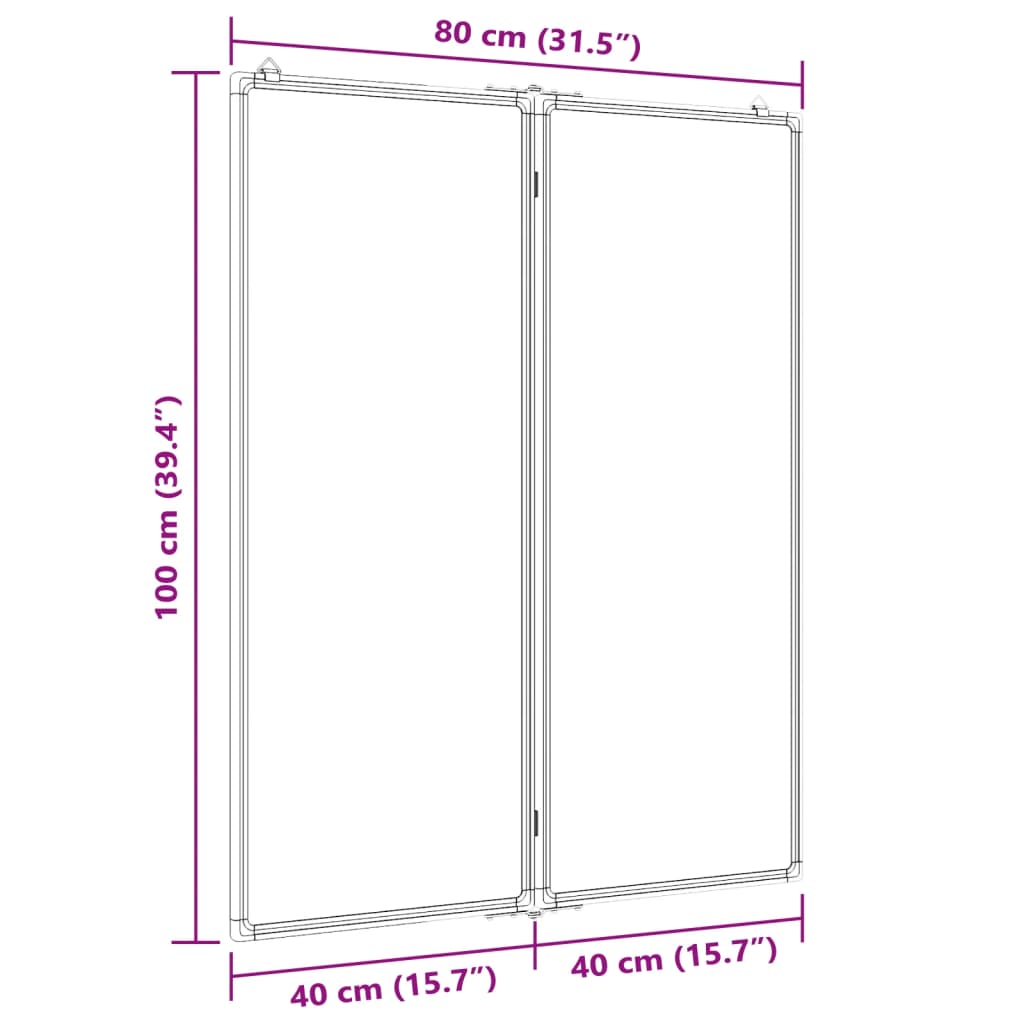 Quadro branco magnético dobrável 80x100x1,7 cm alumínio