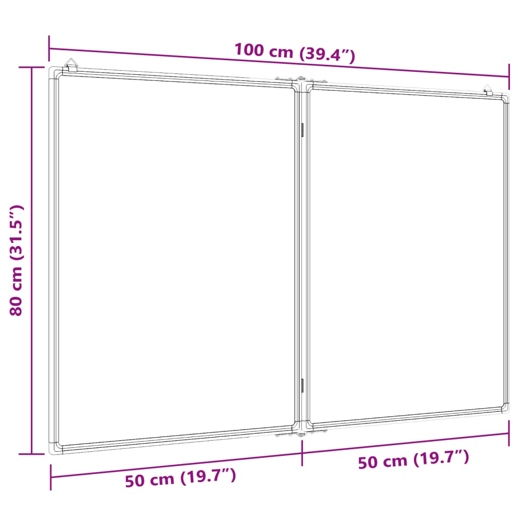 Quadro branco magnético dobrável 100x80x1,7 cm alumínio