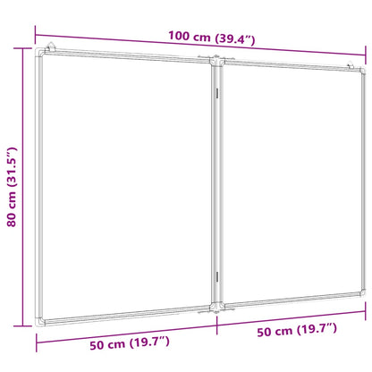 Quadro branco magnético dobrável 100x80x1,7 cm alumínio