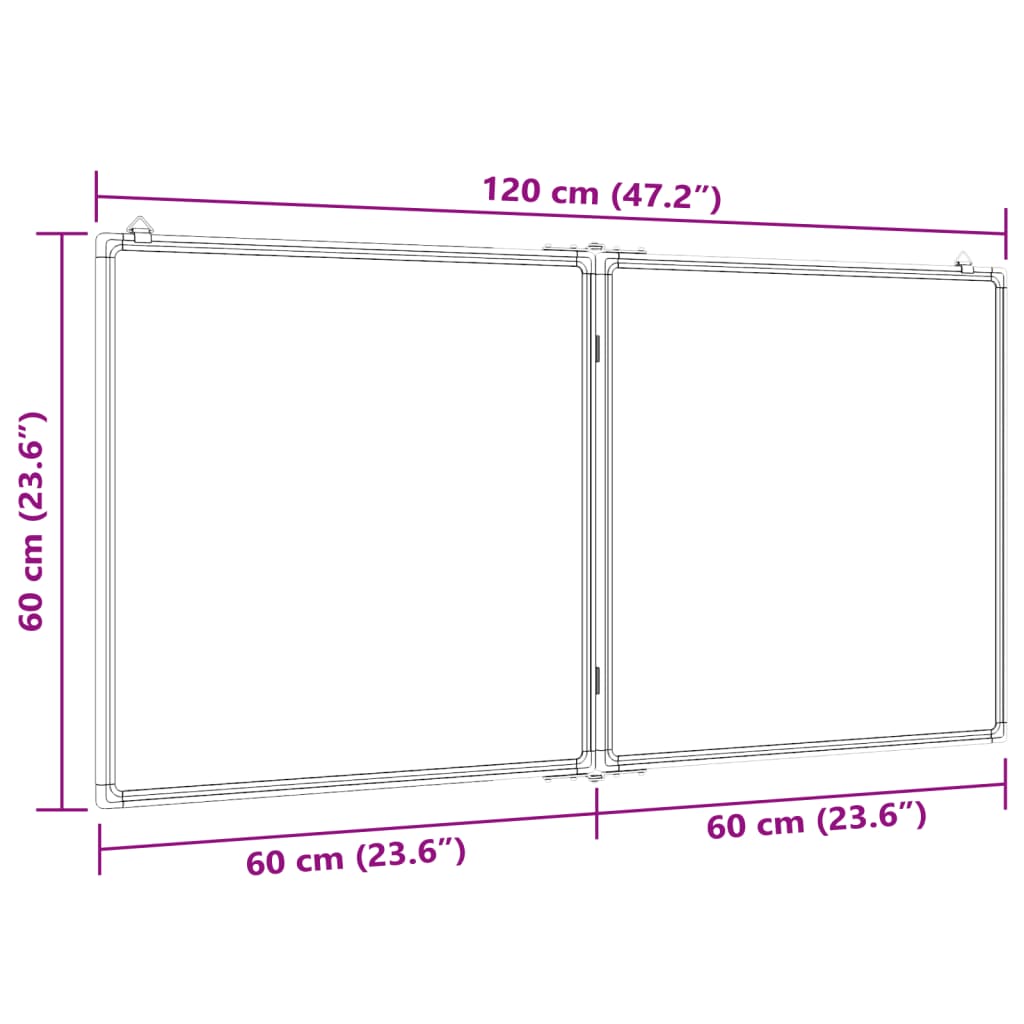 Quadro branco magnético dobrável 120x60x1,7 cm alumínio