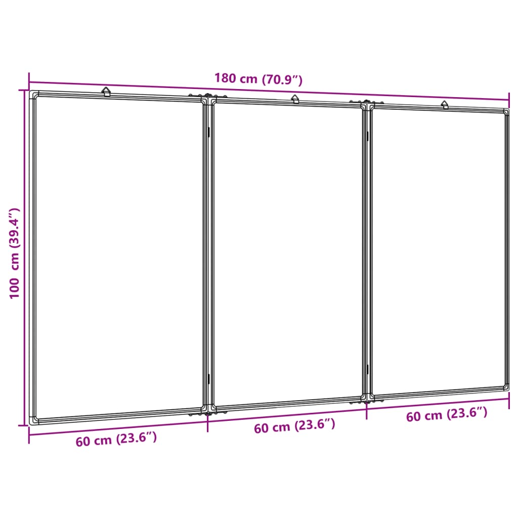 Quadro branco magnético dobrável 180x100x1,7 cm alumínio