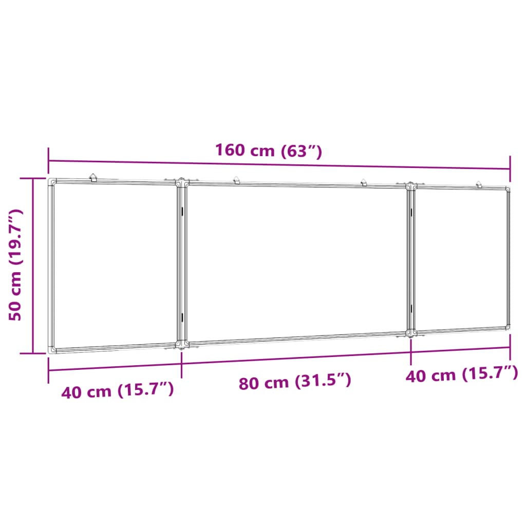 Quadro branco magnético dobrável 160x50x1,7 cm alumínio