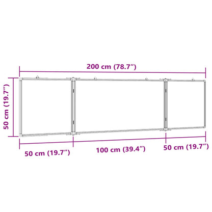 Quadro branco magnético dobrável 200x50x1,7 cm alumínio