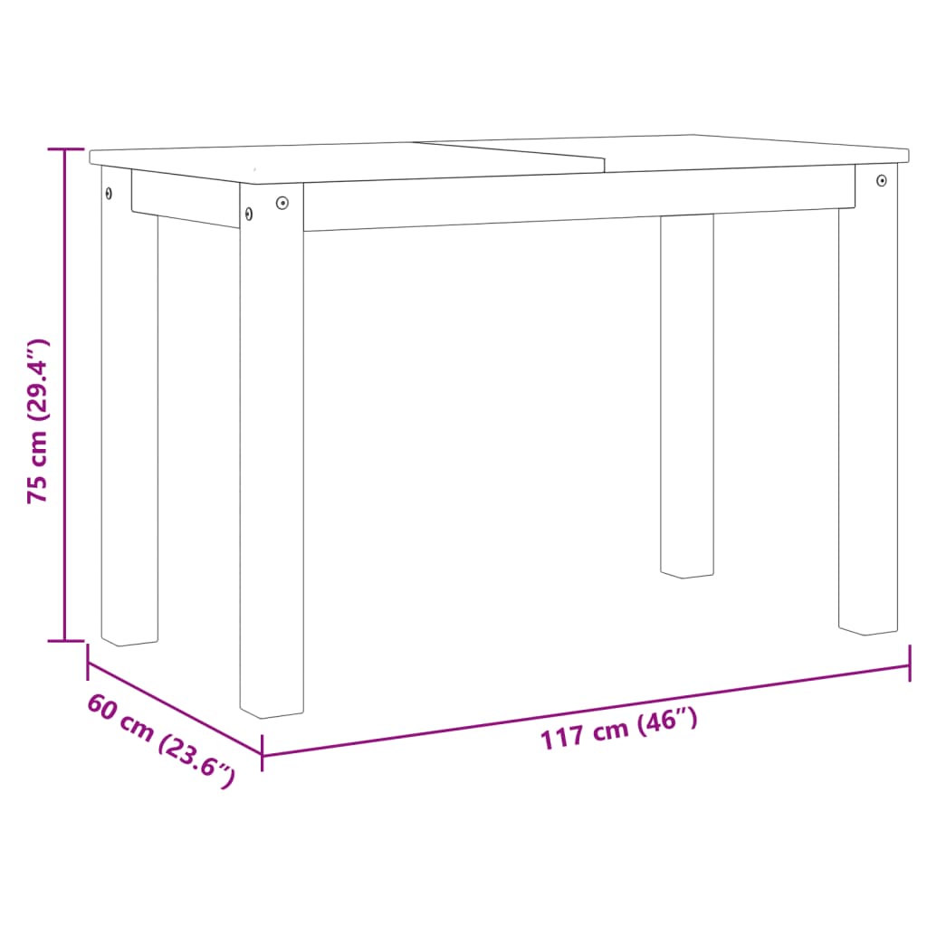 Mesa de jantar Panama 117x60x75 cm madeira de pinho maciça