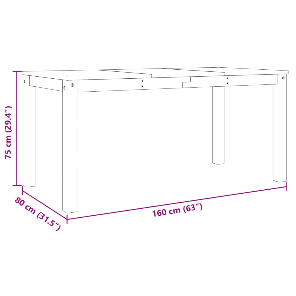 Mesa de jantar Panama 160x80x75 cm madeira de pinho maciça