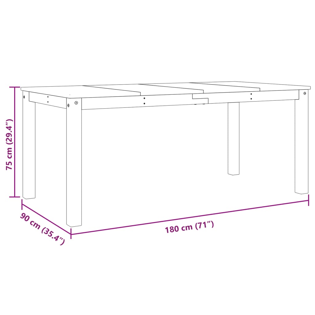 Mesa de jantar Panama 180x90x75 cm pinho maciço cinzento