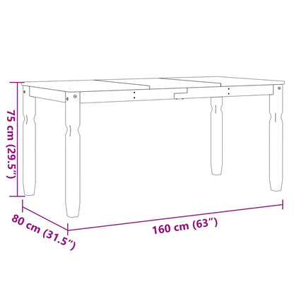 Mesa de jantar Corona 160x80x75 cm madeira de pinho maciça