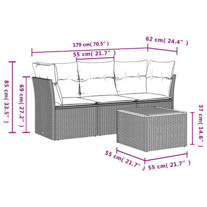 4 pcs conjunto de sofás para jardim c/ almofadões vime PE preto