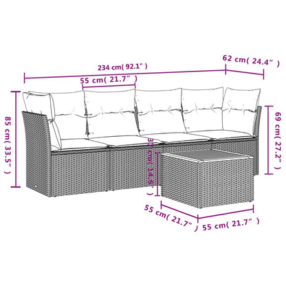 5 pcs conjunto sofás de jardim com almofadões vime PE preto