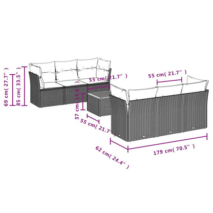 7 pcs conjunto de sofás p/ jardim c/ almofadões vime PE preto