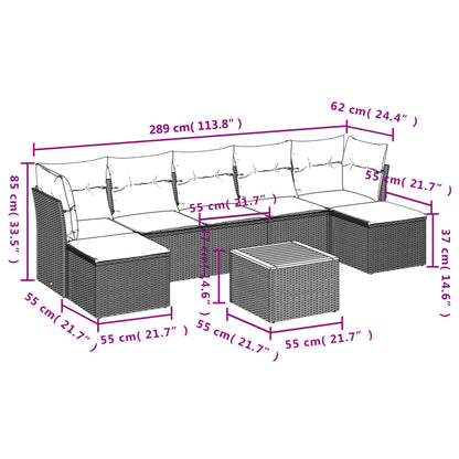 8 pcs conjunto sofás de jardim c/ almofadões vime PE cinzento