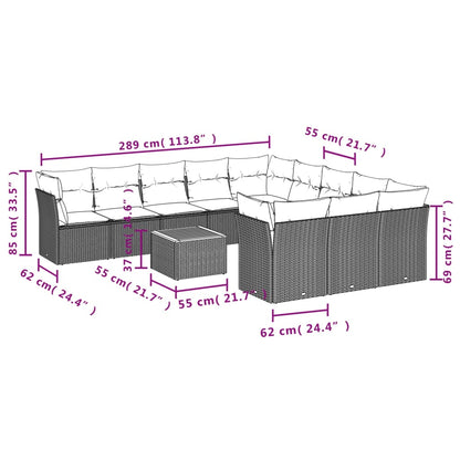 12 pcs conjunto de sofás de jardim c/ almofadões vime PE preto