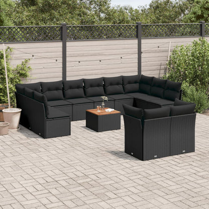 13 pcs conjunto de sofás de jardim com almofadões vime PE preto