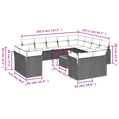 13 pcs conjunto de sofás de jardim com almofadões vime PE preto