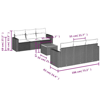 7 pcs conjunto de sofás p/ jardim c/ almofadões vime PE preto