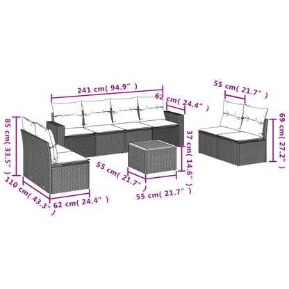 9 pcs conjunto de sofás p/ jardim c/ almofadões vime PE preto