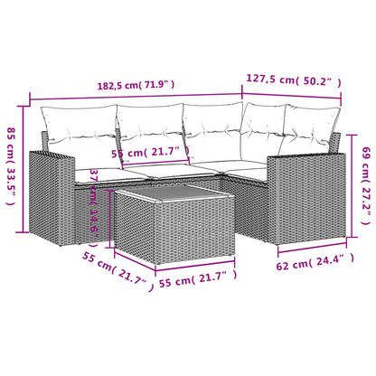 5 pcs conjunto sofás de jardim com almofadões vime PE preto