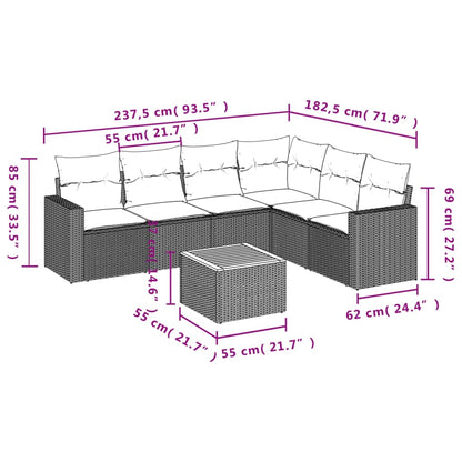 7 pcs conjunto de sofás p/ jardim c/ almofadões vime PE preto