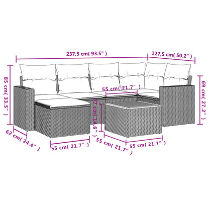 7 pcs conjunto de sofás p/ jardim com almofadões vime PE bege