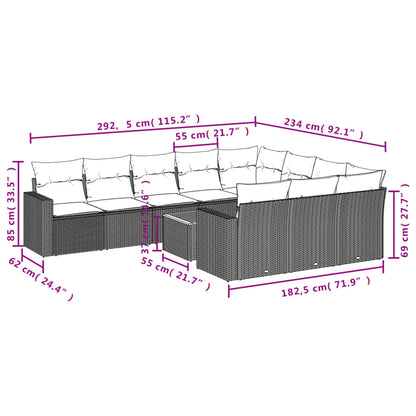 11 pcs conjunto sofás de jardim c/ almofadões vime PE preto