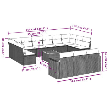 14 pcs conjunto de sofás p/ jardim c/ almofadões vime PE preto