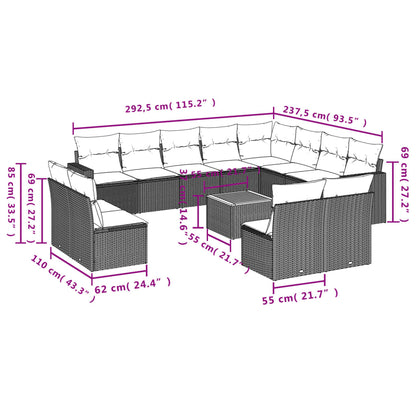 13 pcs conjunto de sofás de jardim com almofadões vime PE preto