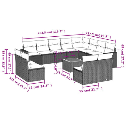 13 pcs conjunto de sofás p/ jardim com almofadões vime PE bege