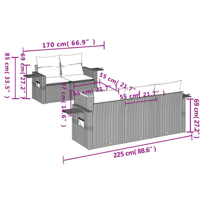 6 pcs conjunto sofás de jardim c/ almofadões vime PE preto