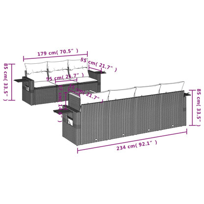 8 pcs conjunto de sofás p/ jardim com almofadões vime PE bege