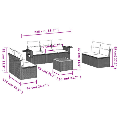 8 pcs conjunto de sofás p/ jardim com almofadões vime PE bege