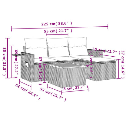 5 pcs conjunto de sofás p/ jardim com almofadões vime PE bege