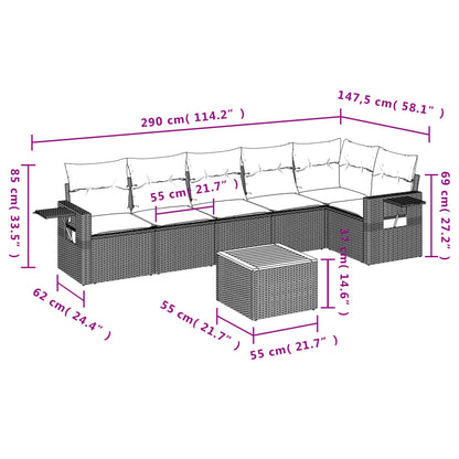 7 pcs conjunto de sofás p/ jardim com almofadões vime PE bege