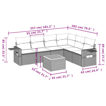 7 pcs conjunto de sofás p/ jardim com almofadões vime PE bege