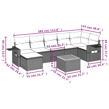 8 pcs conjunto de sofás p/ jardim com almofadões vime PE bege